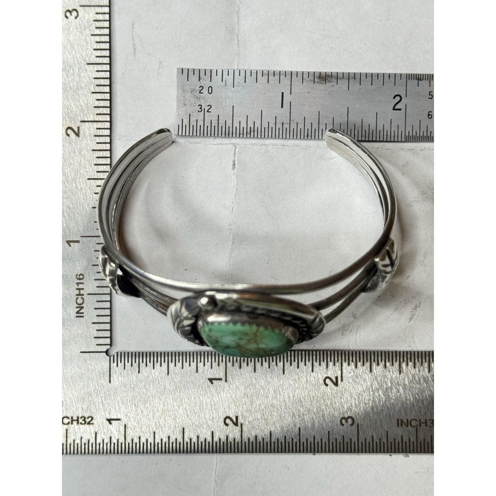 Navajo Sterling Silver Turquoise Triple Shank Cuff Bracelet Handmade 34.5g - Picture 11 of 11